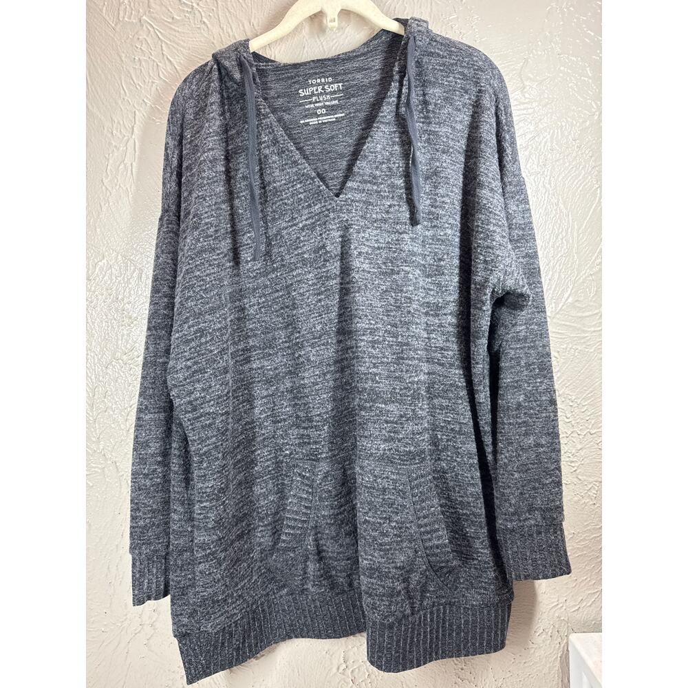 Torrid Relaxed Super Soft Plush Tunic Hoodie Plunged V Neck‎ Womens Size 00
